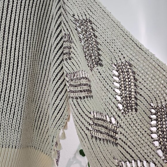 Anthropologie One Size Boho Kimono Open Front Cardigan Fringe Trim Patterned - Picture 9 of 13